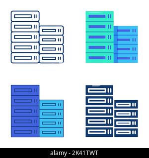 Icône de stockage de données de serveur définie en mode plat et en mode ligne. Symbole datacenter. Illustration vectorielle. Illustration de Vecteur