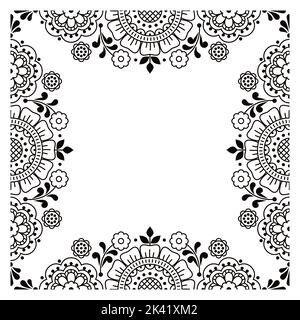 Style scandinave ou folk nordique carte de vœux vectorielle florale ou motif d'invitation de mariage en noir et blanc Illustration de Vecteur