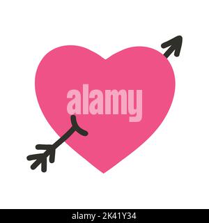 Autocollant de coeur à motif girly pop avec flèche dans le style de dessin animé. Illustration vectorielle de l'icône de l'amour, symbole de la Saint-Valentin pour t-shirt graphique, imprimé, affiche. Nostal Illustration de Vecteur