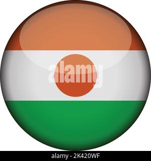 drapeau du niger en bouton rond brillant de l'icône. Emblème du niger isolé sur fond blanc. Signe de concept national. Jour de l'indépendance. Illustration vectorielle. Illustration de Vecteur