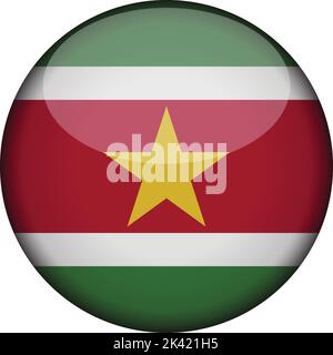 drapeau du suriname en bouton rond brillant de l'icône. Emblème du suriname isolé sur fond blanc. Signe de concept national. Jour de l'indépendance. Illustration vectorielle Illustration de Vecteur