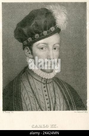 Portrait de Charles IX Roi de France, après la peinture de Holbein, 1800 ca. Banque D'Images