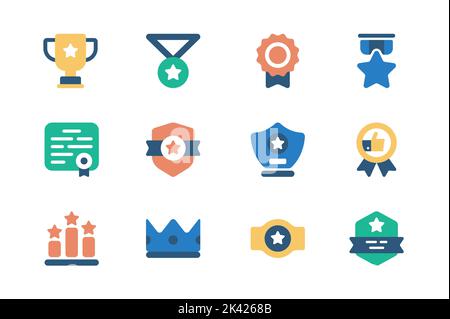 Concept primé d'icônes Web dans un design simple et plat. Pack de coupe gagnante, médaille, étoile, diplôme, prix, couronne, trophée, champion, succès, réalisation Illustration de Vecteur
