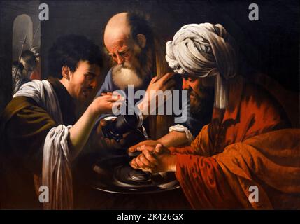 Pilate se lave les mains dans l'innocence (copie) par Hendrick ter Brugghen (1588-1629), huile sur toile, 1630 Banque D'Images