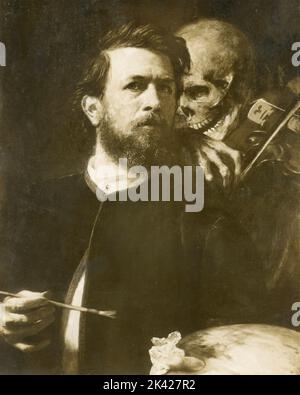 Autoportrait avec la mort jouant le violon, peinture de l'artiste suisse Arnold Bocklin, 1872 Banque D'Images