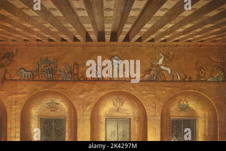 Vue sur les mosaïques du Golden Hall, hôtel de ville, Stockholm, Suède 1940s Banque D'Images