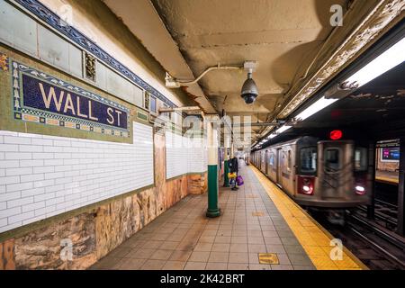Station de métro Wall Street, Manhattan, New York, Etats-Unis Banque D'Images