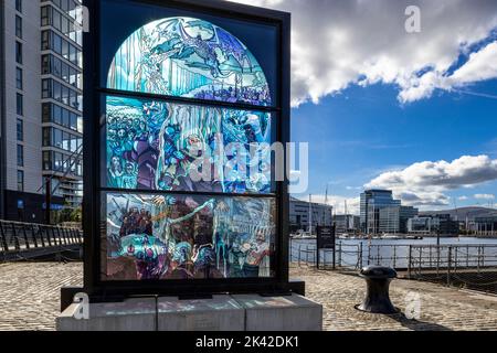 Game of Thrones vitraux, Titanic Quarter, Belfast, Irlande du Nord, Royaume-Uni Banque D'Images