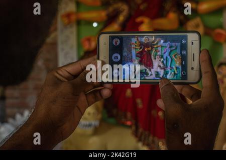 Décoration d'idole de Devi Durga pour le festival de Durga Puja. Le plus grand festival hindou de la déesse Durga Banque D'Images