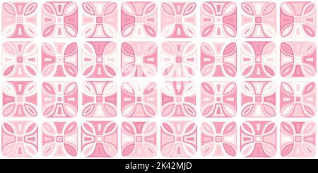 Motif en vitrail rose pastel ludique sans couture. Résumé géométrique mignon kaléidoscope carrés fond texture. La naissance de la fille Banque D'Images
