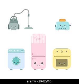 Ensemble d'appareils de style kawaii sur fond blanc Illustration de Vecteur