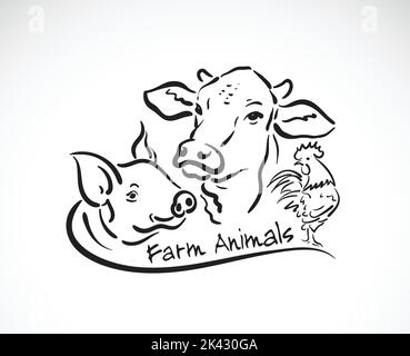 Groupe vectoriel de l'étiquette de ferme animale., vache, porc, poulet., logo animaux. Illustration vectorielle superposée facile à modifier. Illustration de Vecteur