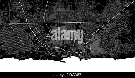 Carte vectorielle de Mogadishu. Carte vectorielle détaillée de la zone administrative de la ville de Mogadishu. Vue sur l'aria métropolitain avec affiche CityScape. Terre noire avec routes blanches Illustration de Vecteur