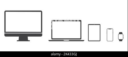 Définir l'icône des appareils technologiques : téléviseur, ordinateur, ordinateur portable, tablette, smartphone. Montre Illustration de Vecteur