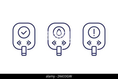Moniteur de glycémie, icônes de ligne du glucomètre Illustration de Vecteur