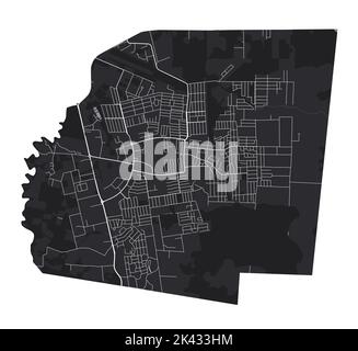 Carte vectorielle Belmopan. Carte vectorielle détaillée de la zone administrative de la ville de Belmopan. Vue sur l'aria métropolitain avec affiche CityScape. Terre noire avec des routes blanches et Illustration de Vecteur