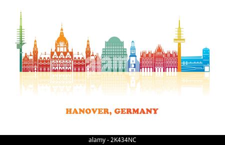Colorfull Skyline panorama de la ville de Hanovre, Allemagne - illustration vectorielle Illustration de Vecteur