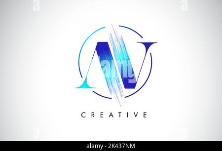 Design AV Brush Stroke Letter logo. Logo Blue Paint, icône de l'outil de création de cercles et de vecteurs. Illustration de Vecteur