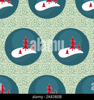 Motif de Noël vectoriel minimaliste sans couture avec arbres de Noël, forme rectangulaire, couleurs et textures rétro Illustration de Vecteur