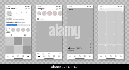 Maquette Instagram de réseau social. Modèle de page d'application mobile sur les réseaux sociaux. Illustration vectorielle isolée sur fond transparent Illustration de Vecteur