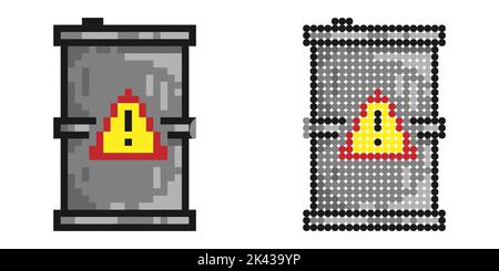 Icône pixel. Corps métallique avec signe de danger. Stockage et mise au rebut des substances dangereuses. Vecteur de jeu rétro simple isolé sur fond blanc Illustration de Vecteur