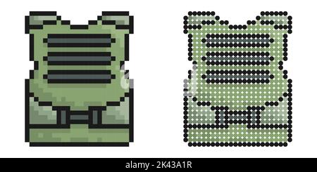 Icône pixel. Armure de corps de soldat. Équipement de protection de la poitrine du soldat au combat. Vecteur de jeu rétro simple isolé sur fond blanc Illustration de Vecteur