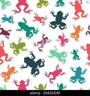 Motif sans couture avec silhouettes de grenouilles d'arbres tropicaux. Fond vectoriel coloré sur blanc. Illustration de Vecteur