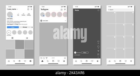 Modèle de page d'application mobile sur les réseaux sociaux. Maquette Instagram de réseau social. Illustration vectorielle Illustration de Vecteur