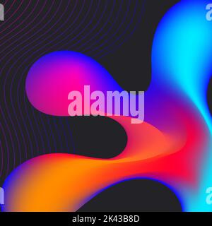 Couleur néon brillant, modèle 3D liquide. Arrière-plan de fluide de gradient holographique abstrait avec formes et lignes organiques. Concept de transformation. Créatif Illustration de Vecteur