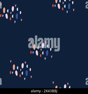 Motif sans couture avec coeurs et points sur fond sombre.le motif mignon peut être utilisé comme textile, tissu, papier peint, bannière et autre. Illustration vectorielle Illustration de Vecteur