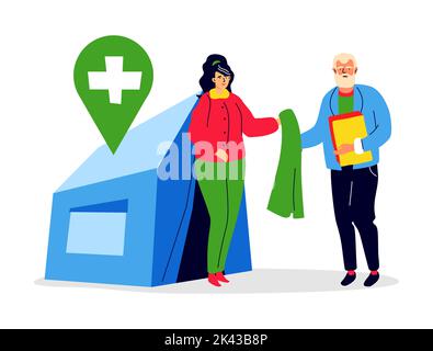 Assistance aux réfugiés - illustration moderne et colorée de style plat Illustration de Vecteur