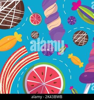 Fond coloré sans couture avec bonbons et sucettes Vector Illustration de Vecteur