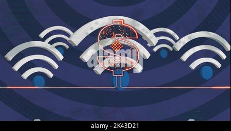 Illustration des icônes wi-fi et du symbole dollar sur les cercles Banque D'Images