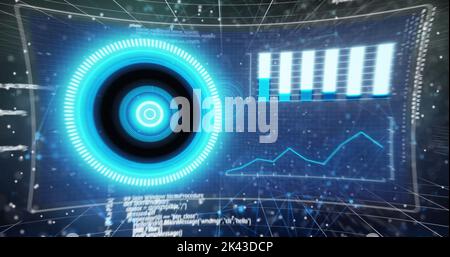 Image de plusieurs écrans avec traitement des données et structure de l'adn par rapport au réseau de connexions Banque D'Images