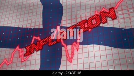 Image du traitement des données et du texte sur l'inflation au-dessus du drapeau de la finlande Banque D'Images