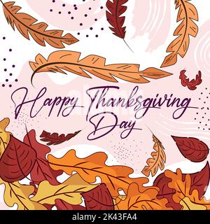 Pile de feuilles d'automne sur un joyeux jour d'action de grâce poster Vector Illustration de Vecteur