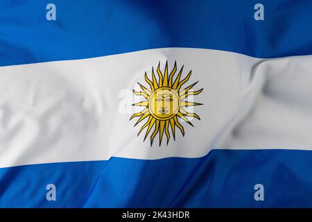 Image de gros plan du drapeau national de l'argentine ridé Banque D'Images