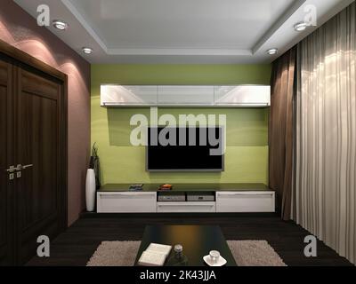 Illustration de l'intérieur pour présenter un design de chambre d'hôtes avec un thème moderne. 3D rendu d'une chambre d'hôtes avec meubles, illustration et intérieur d Banque D'Images