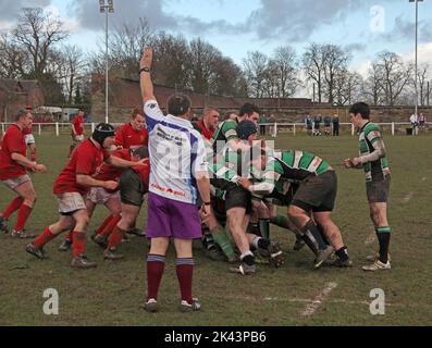 Mêlée Samedi, 26 février 2011, Ligue nationale 3 Nord, match au Lymm Rugby Club RFC, Penrith RUFC contre Lymm, score final 28-17 Banque D'Images