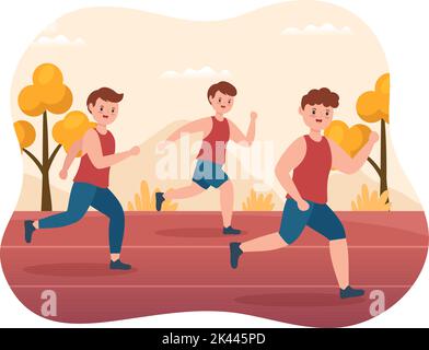 Modèle de course à pied dessin main dessin de dessin de dessin à plat Illustration personnes jogging pour long distance course Marathon Tournoi Sport Illustration de Vecteur