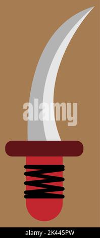 Un simple poignard avec poignée rouge, rouge foncé et gris et noir, couteau, petite lame, épée courte, vecteur d'illustration du poignard, une arme ancienne Banque D'Images
