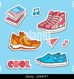 une collection de jolies chaussures stickers colorées ensemble de motifs vectoriels pour le papier Illustration de Vecteur