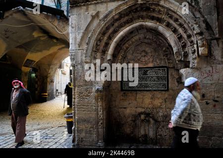 SABIL Bab al-Nazir fontaine dans le quartier musulman de la vieille ville de Jérusalem. Banque D'Images