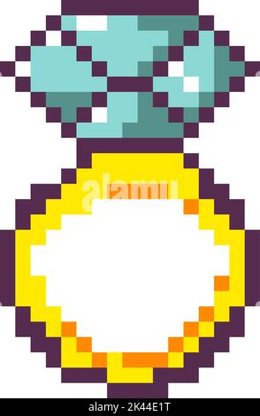 Bague dorée pixélisée avec diamant, icône de bijoux Illustration de Vecteur