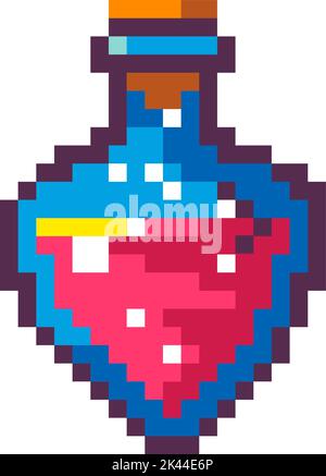 Flacon pixélisé avec potion magique, flacon avec infusion Illustration de Vecteur
