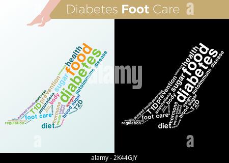 modèle d'illustration de vecteur de pied style typographique pour l'éducation connaissance du diabète. Tout le monde devrait contrôler leur taux de sucre dans le sang. Infograp isolé Illustration de Vecteur