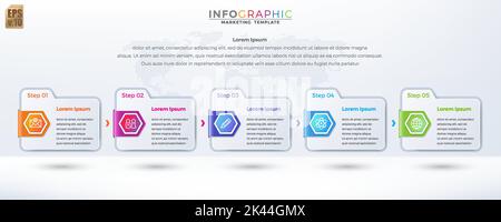 Infographie design vectoriel Business marketing coloré modèle dossier icône six pans 5 options ou étapes dans un style minimal. Vous pouvez utiliser pour Marketing Pro Illustration de Vecteur