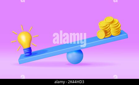 3D Balance balance balance balance avec ampoule et argent Illustration de Vecteur