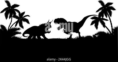 Scène de paysage d'arrière-plan de dinosaure Silhouette Illustration de Vecteur