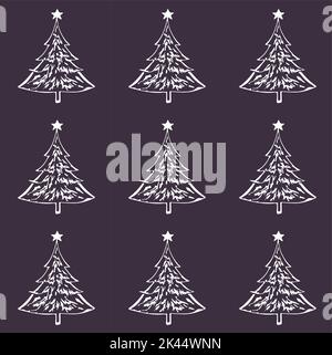Motif de Noël vectoriel minimaliste sans couture avec arbres de Noël, forme rectangulaire, tons chauds d'une seule couleur, textures amusantes Illustration de Vecteur